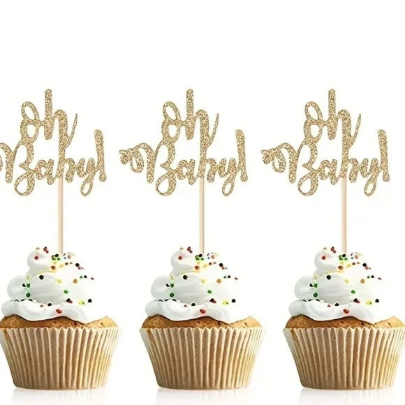 Other - 10 piece gold glitter Oh Baby cupcake toppers for baby shower